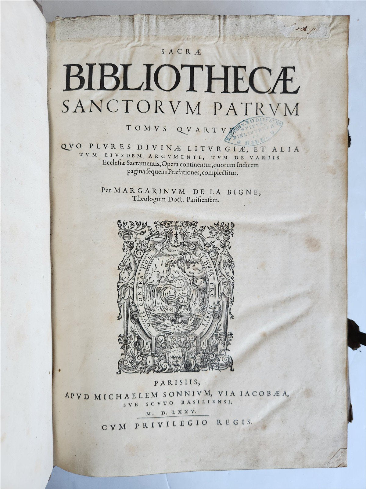 1575 Sacrae bibliothecae sanctorum patrum PIGSKIN FOLIO 16th century ANTIQUE