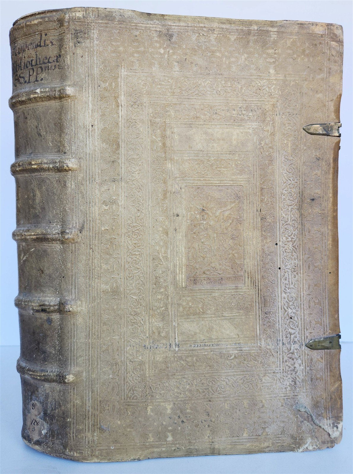 1579 Sacrae bibliothecae sanctorum patrum PIGSKIN BOUND FOLIO 16th cent. ANTIQUE