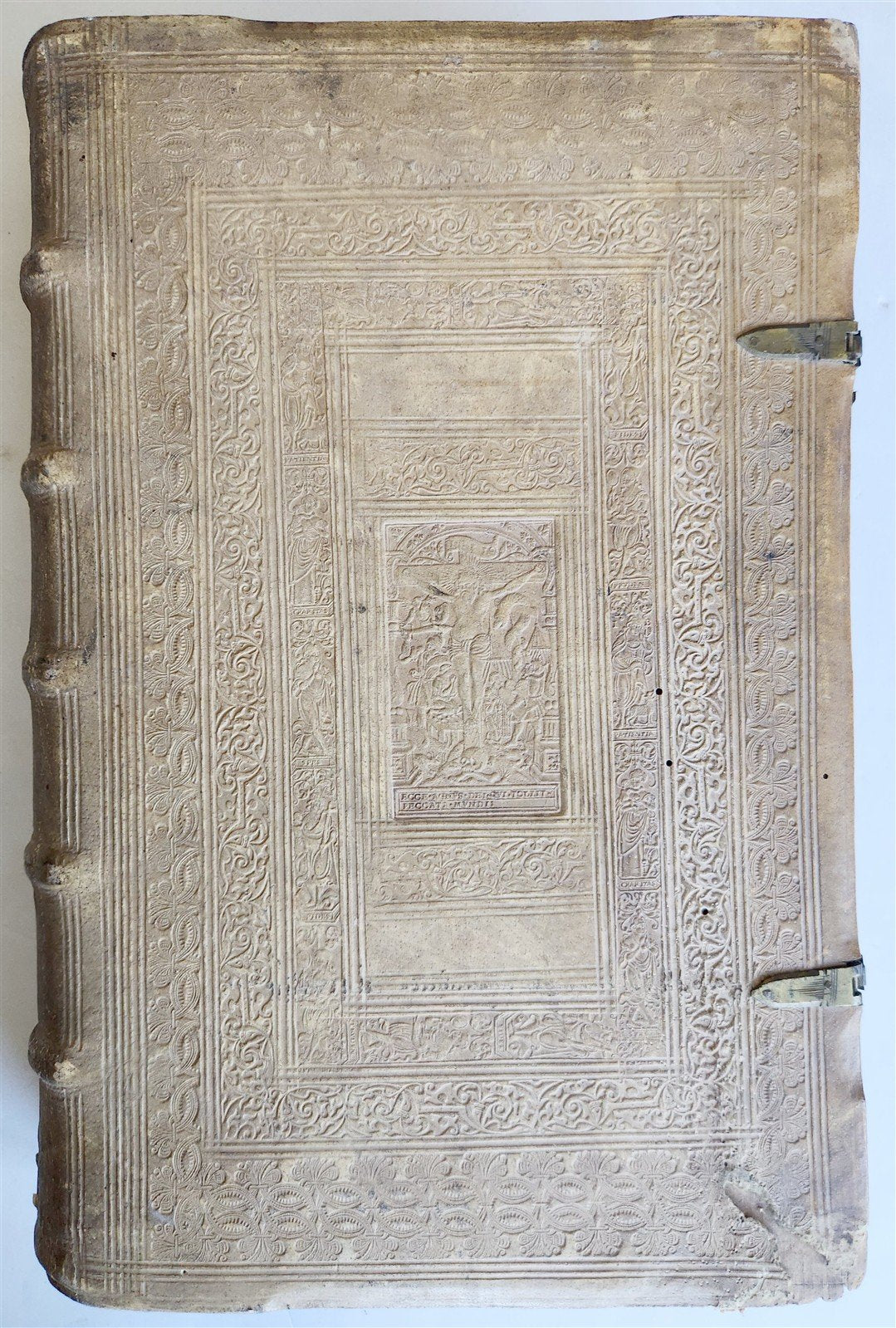 1579 Sacrae bibliothecae sanctorum patrum PIGSKIN BOUND FOLIO 16th cent. ANTIQUE