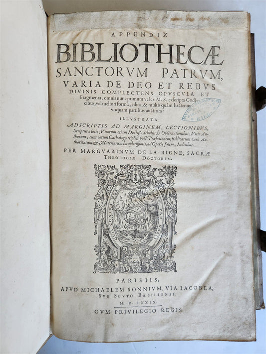 1579 Sacrae bibliothecae sanctorum patrum PIGSKIN BOUND FOLIO 16th cent. ANTIQUE