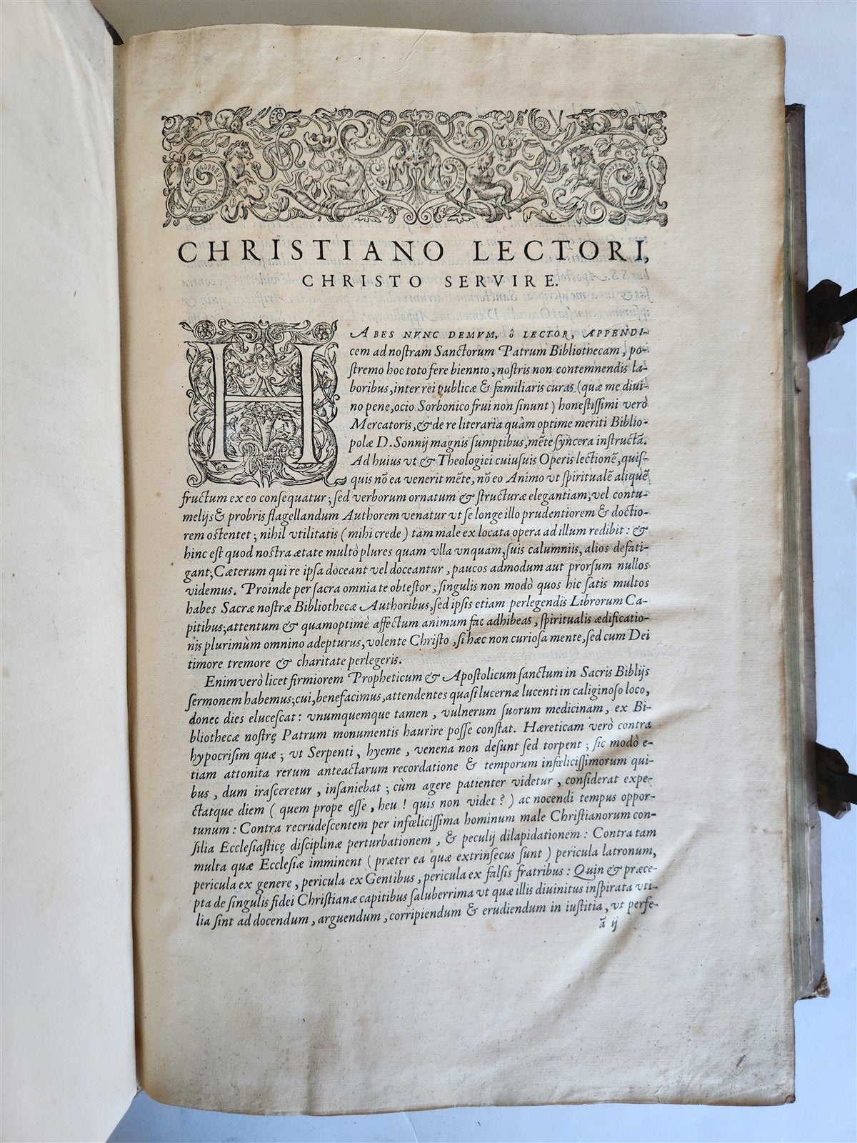 1579 Sacrae bibliothecae sanctorum patrum PIGSKIN BOUND FOLIO 16th cent. ANTIQUE