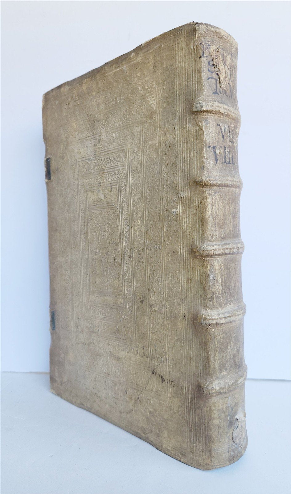 1575 Sacrae bibliothecae sanctorum patrum PIGSKIN BOUND FOLIO 16th cent. ANTIQUE