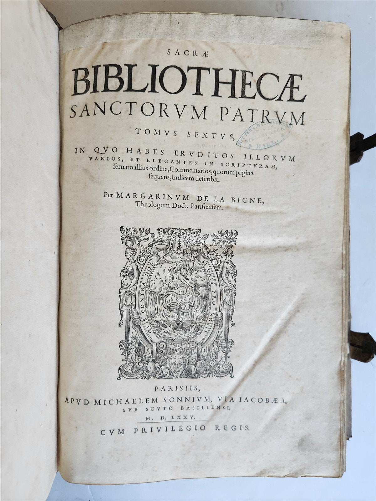 1575 Sacrae bibliothecae sanctorum patrum PIGSKIN BOUND FOLIO 16th cent. ANTIQUE