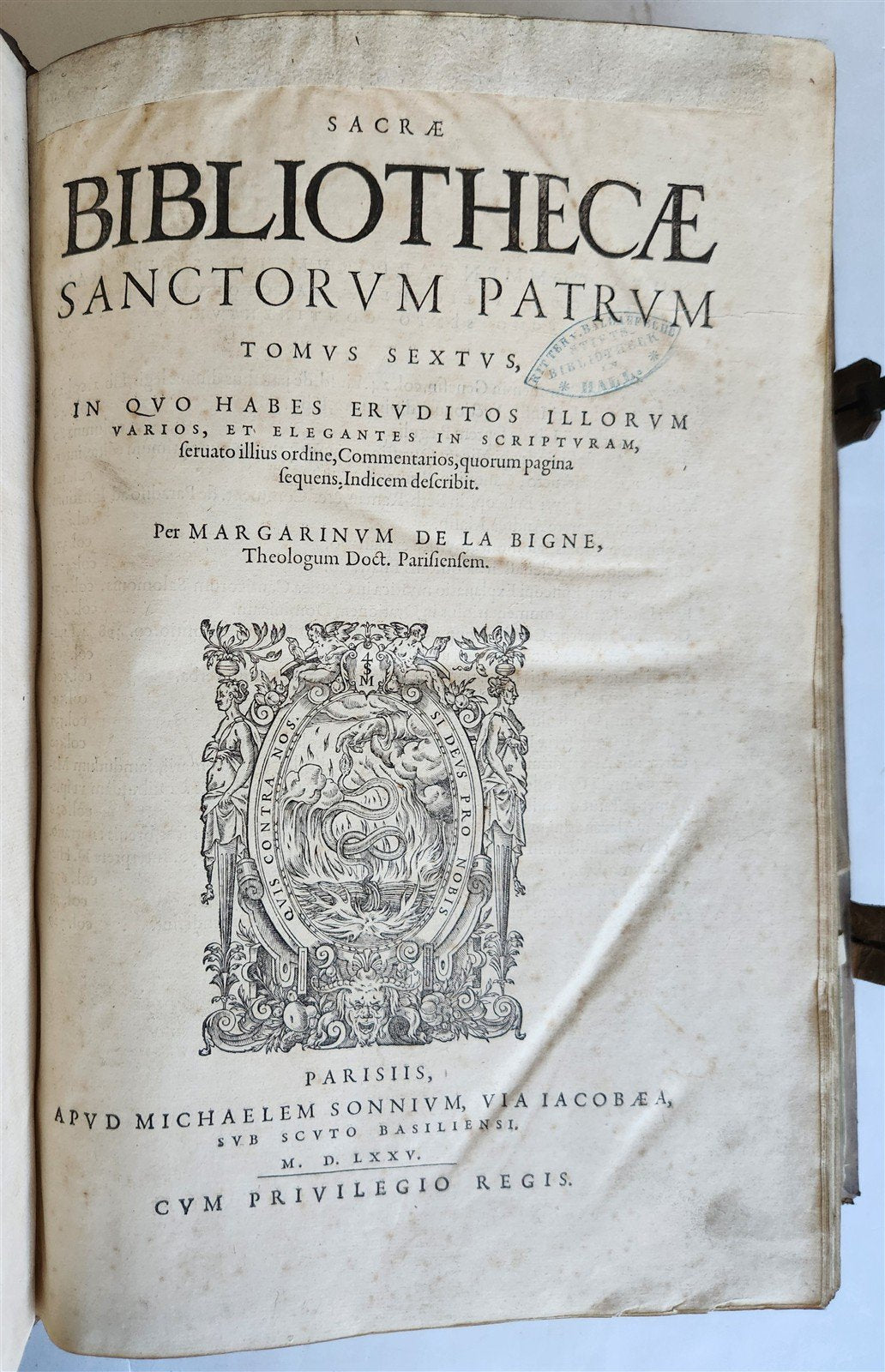 1575 Sacrae bibliothecae sanctorum patrum PIGSKIN BOUND FOLIO 16th cent. ANTIQUE