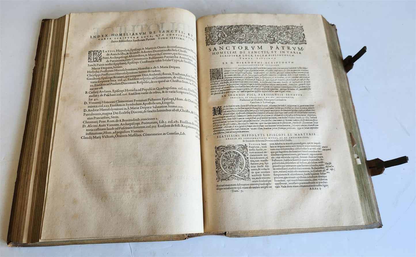 1575 Sacrae bibliothecae sanctorum patrum PIGSKIN BOUND FOLIO 16th cent. ANTIQUE