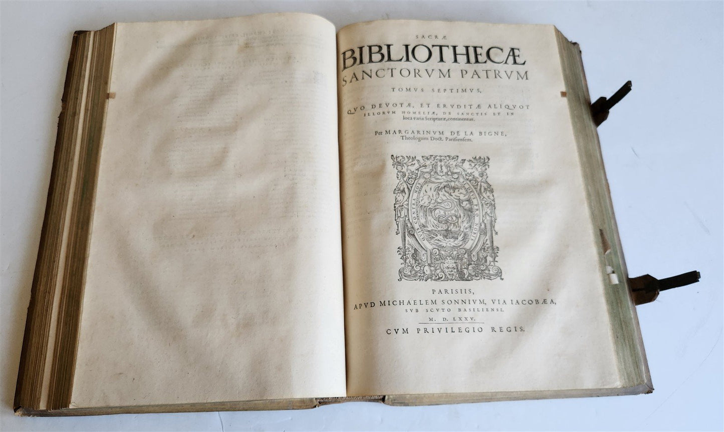 1575 Sacrae bibliothecae sanctorum patrum PIGSKIN BOUND FOLIO 16th cent. ANTIQUE