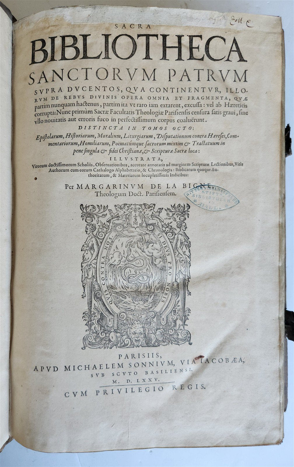1575 Sacrae bibliothecae sanctorum patrum 16th cent. ANTIQUE PIGSKIN BOUND FOLIO