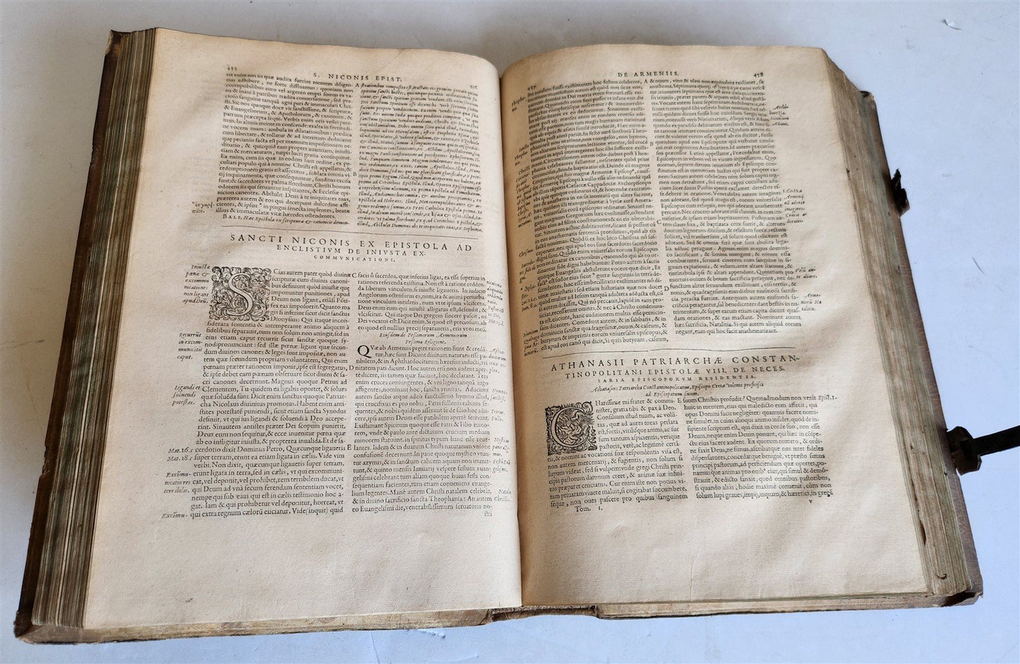1575 Sacrae bibliothecae sanctorum patrum 16th cent. ANTIQUE PIGSKIN BOUND FOLIO