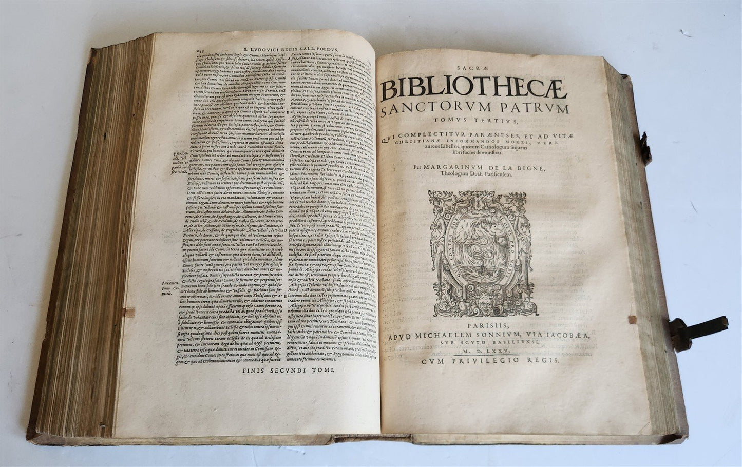 1575 Sacrae bibliothecae sanctorum patrum 16th cent. ANTIQUE PIGSKIN BOUND FOLIO