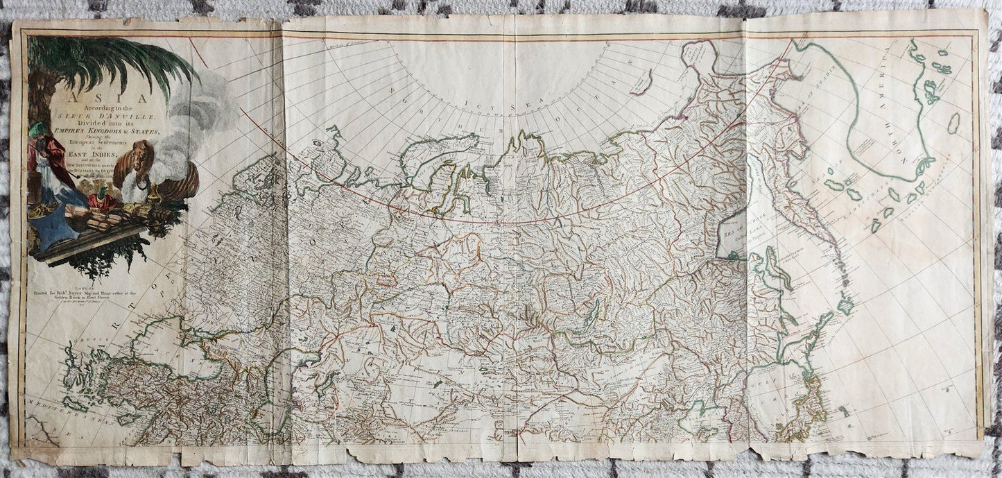 1772 ASIA MAP large 22 x 48" antique RUSSIA SIBERIA rare