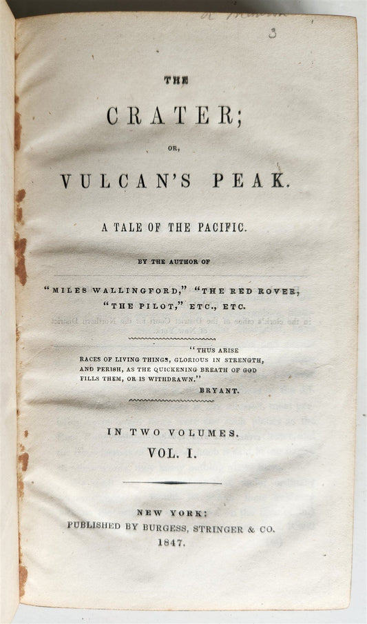 1847 JAMES FENIMORE COOPER The Crater or Vulcan's Peak ANTIQUE