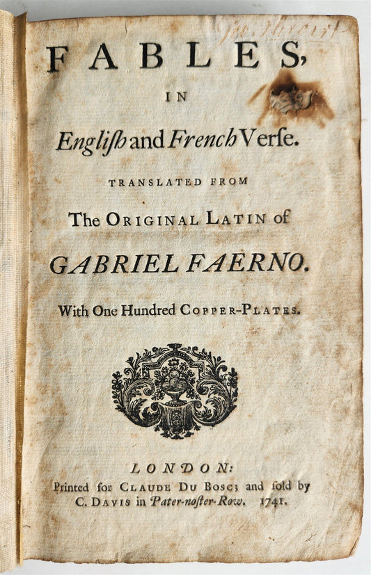 1741 Fables in English and French Verse by Gabriel Faerno ANTIQUE illustrated