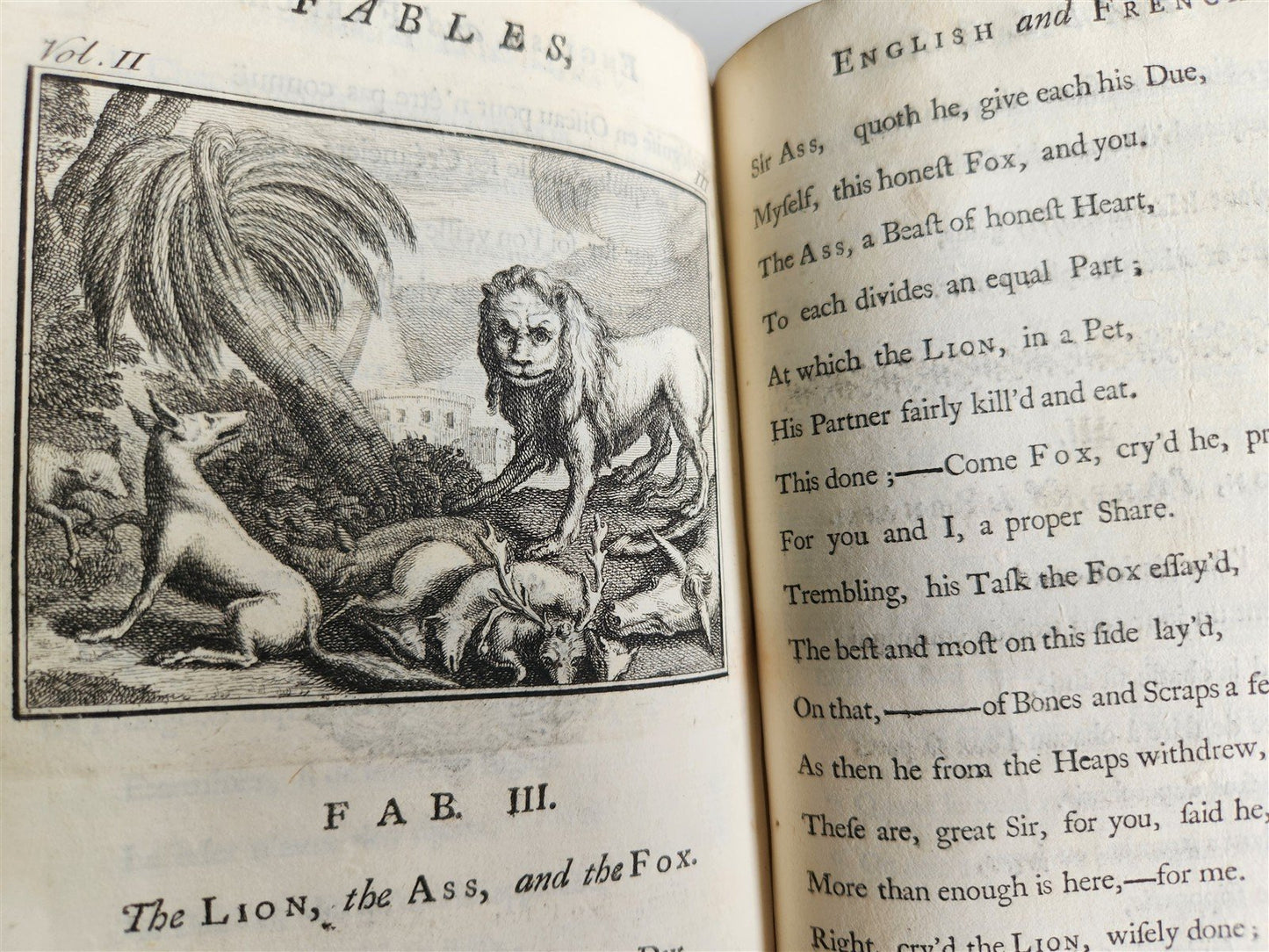 1741 Fables in English and French Verse by Gabriel Faerno ANTIQUE illustrated