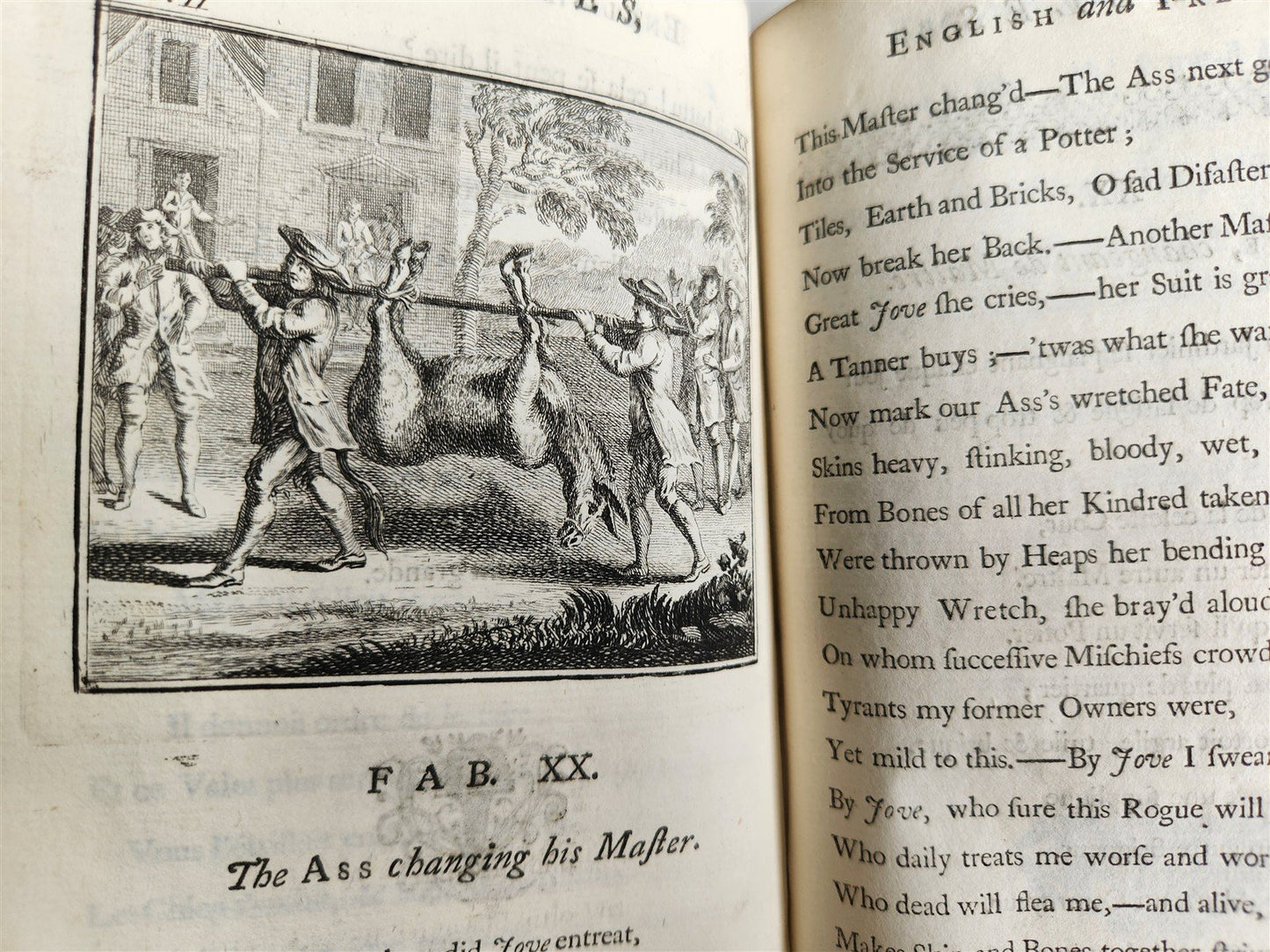 1741 Fables in English and French Verse by Gabriel Faerno ANTIQUE illustrated