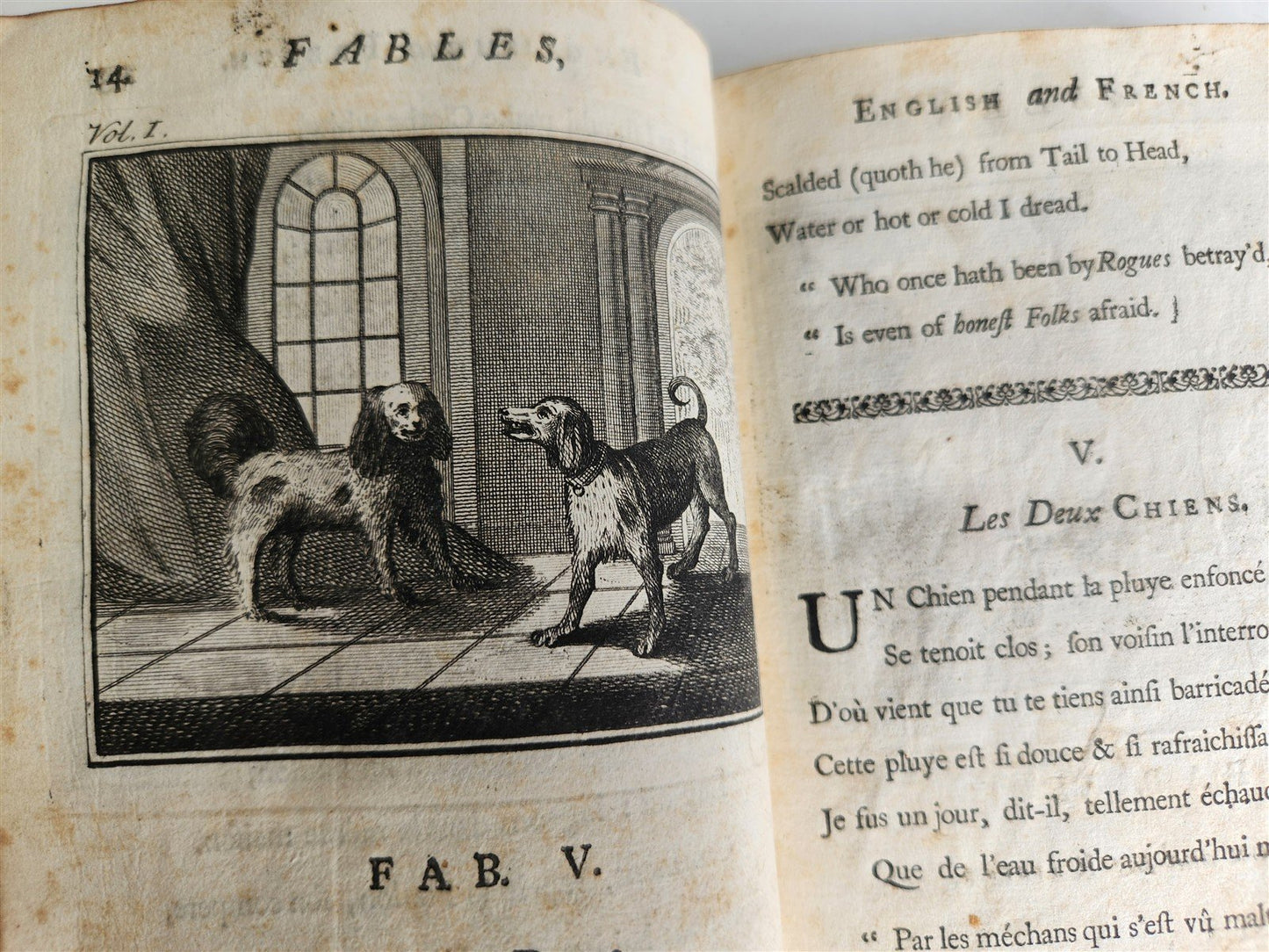 1741 Fables in English and French Verse by Gabriel Faerno ANTIQUE illustrated