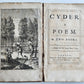 1708 CYDER a POEM in TWO BOOKS by John Philips ANTIQUE poetry in English