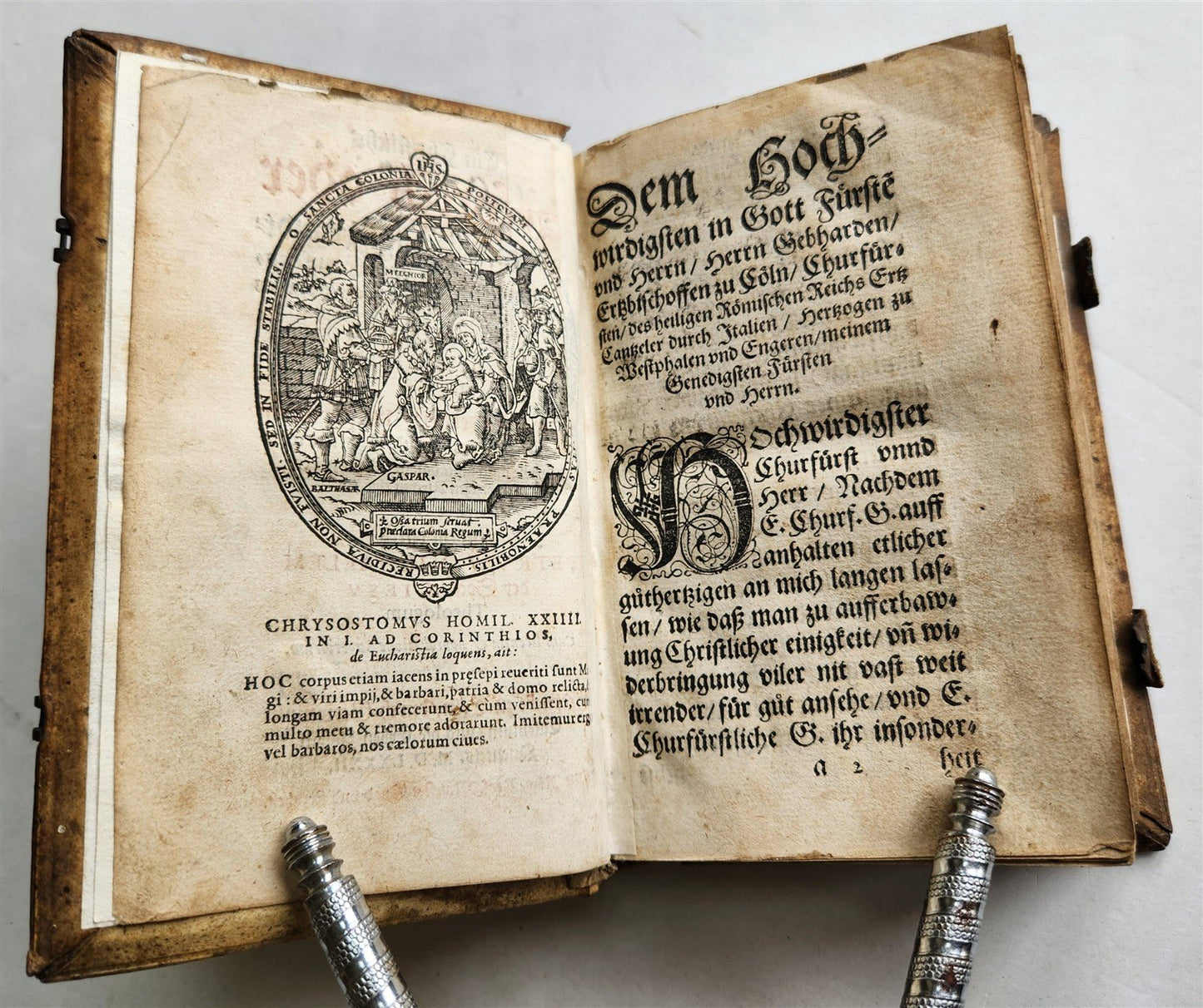 1593 THEOLOGY by Petrus Michaelis ANTIQUE PIGSKIN BINDING 16th CENTURY