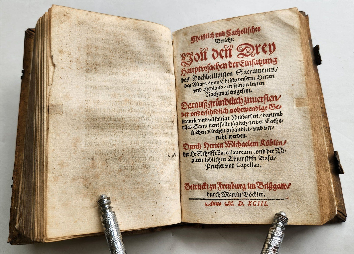 1593 THEOLOGY by Petrus Michaelis ANTIQUE PIGSKIN BINDING 16th CENTURY