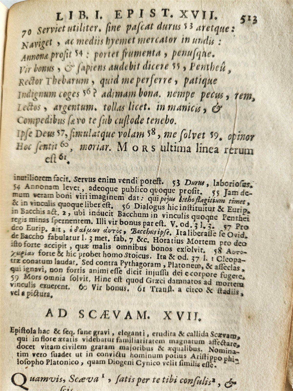 1696 HORACE POETRY w/ COMMENTARIES ANTIQUE VELLUM BINDING 17th CENTURY