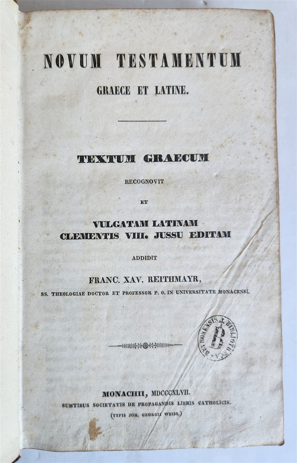 1847 BIBLE in GREEK & LATIN antique NEW TESTAMENT