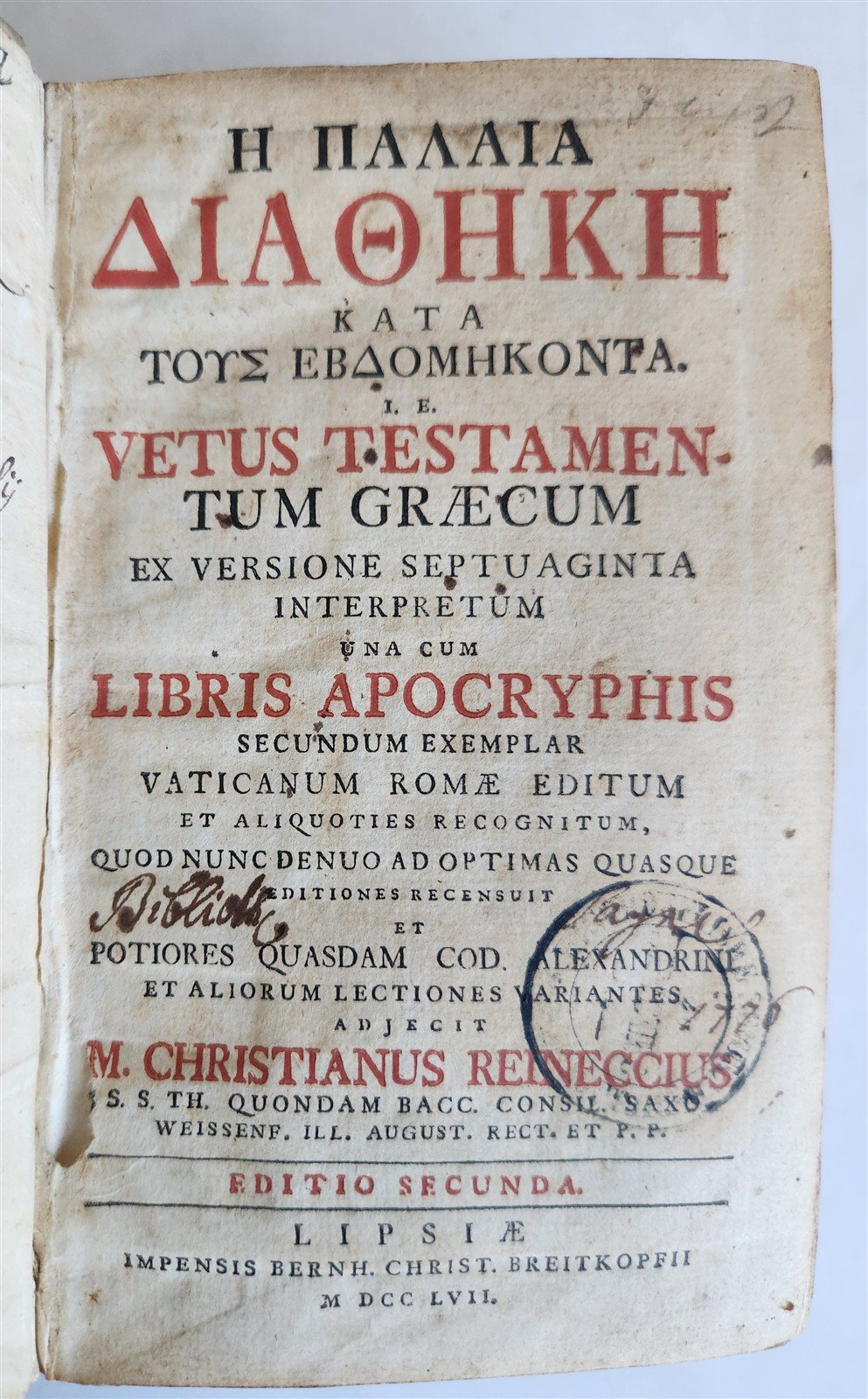 1757 BIBLE in GREEK antique OLD TESTAMENT Vetus testamentum graecum VELLUM BOUND