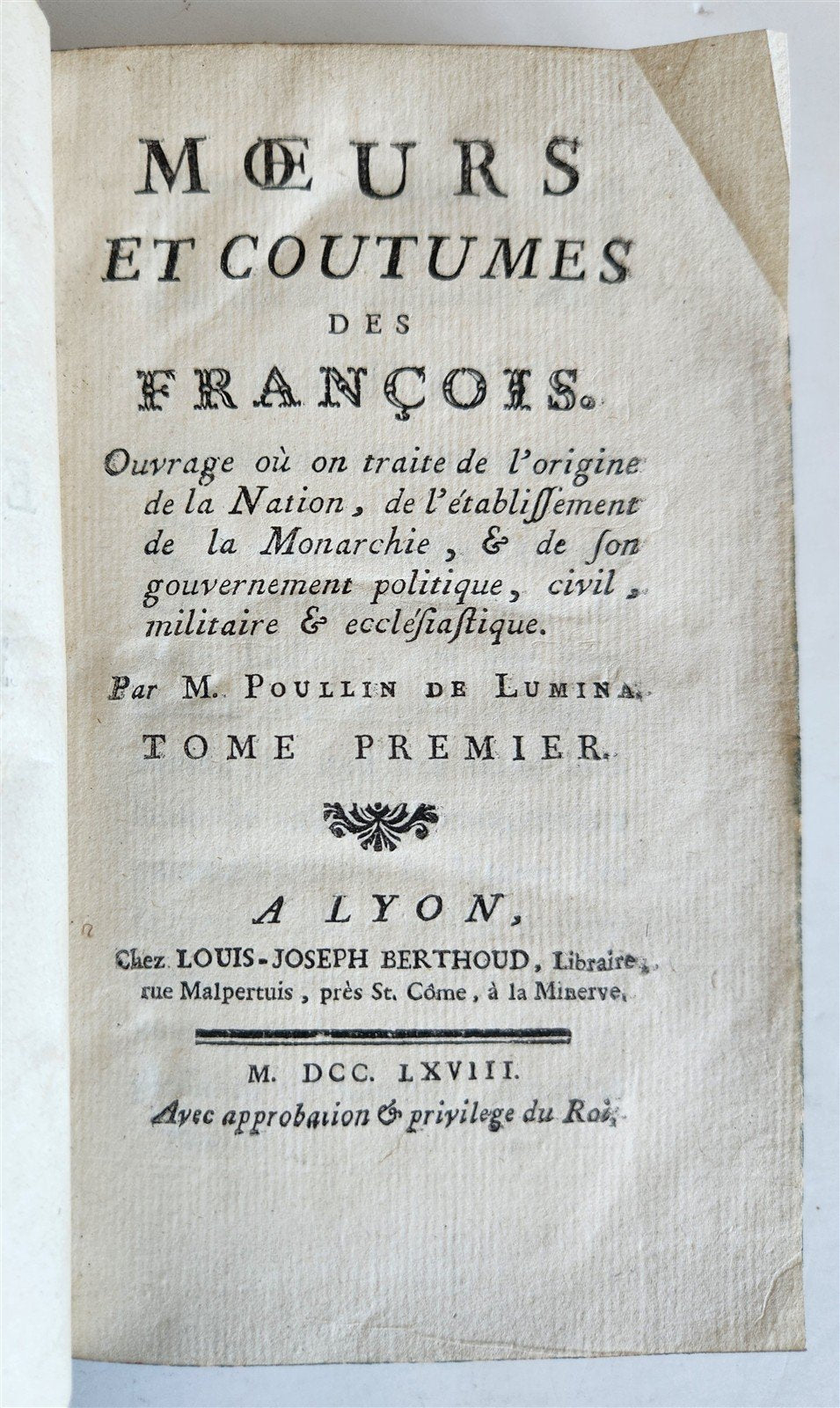 1768 Customs & manners of French people antique Moeurs et coutumes des Francois