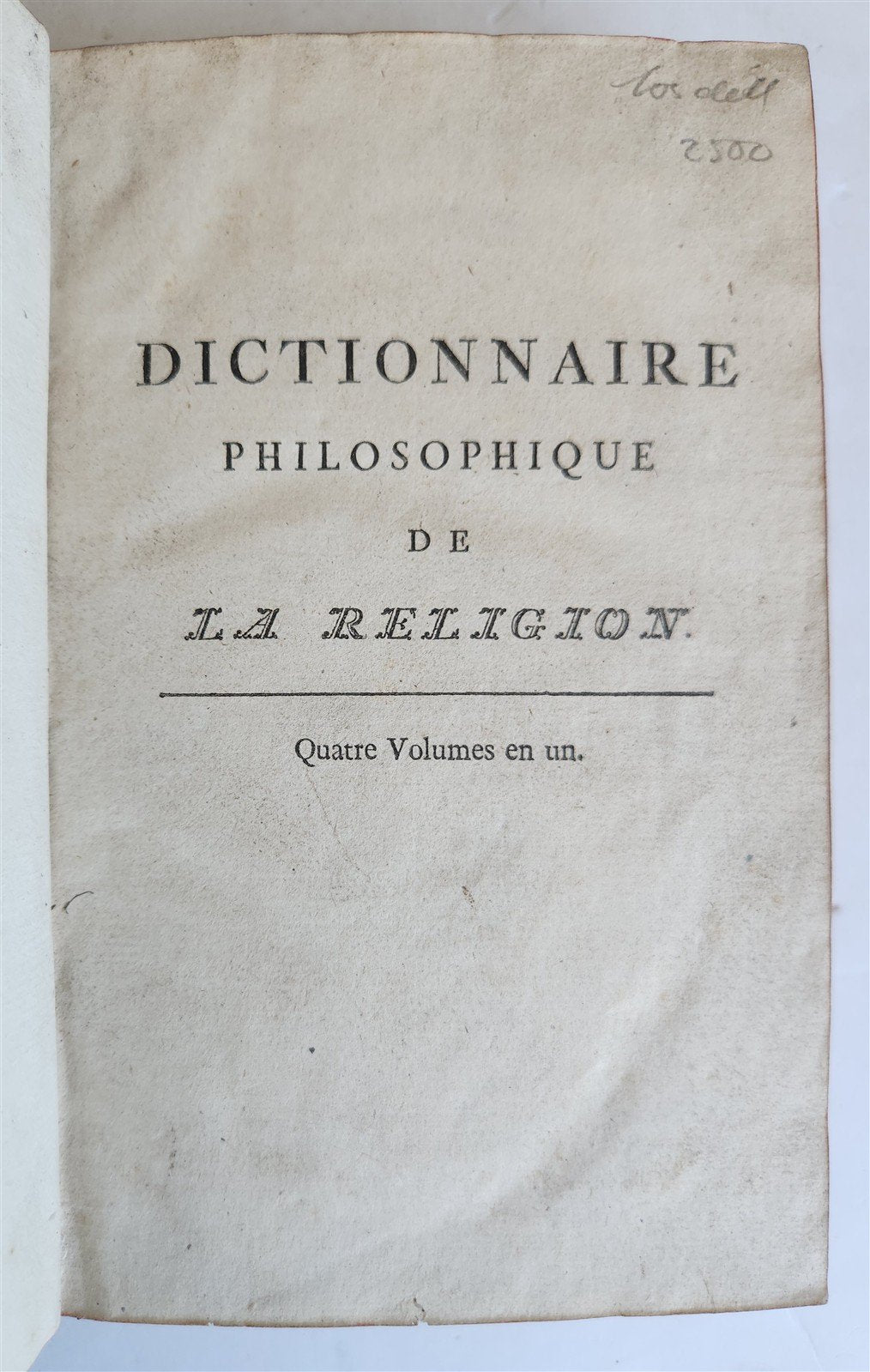1773 Philosophical Dictionary of Religion in French antique