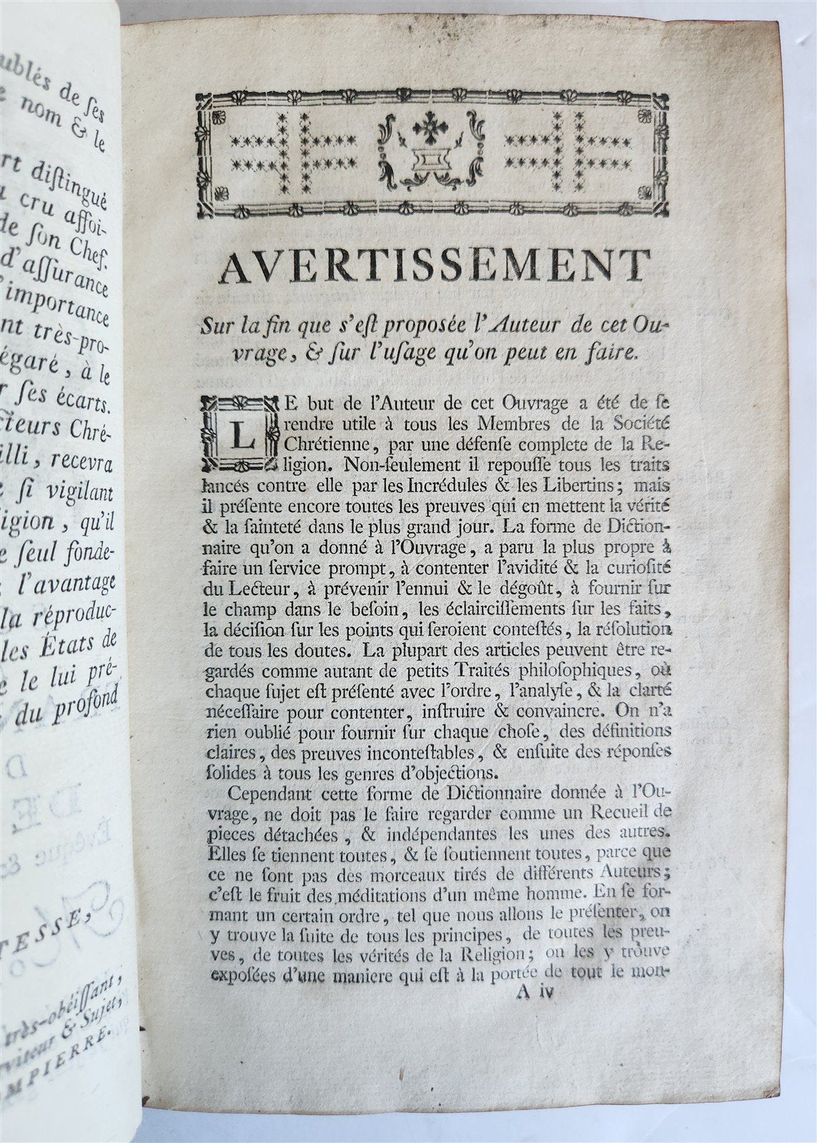 1773 Philosophical Dictionary of Religion in French antique