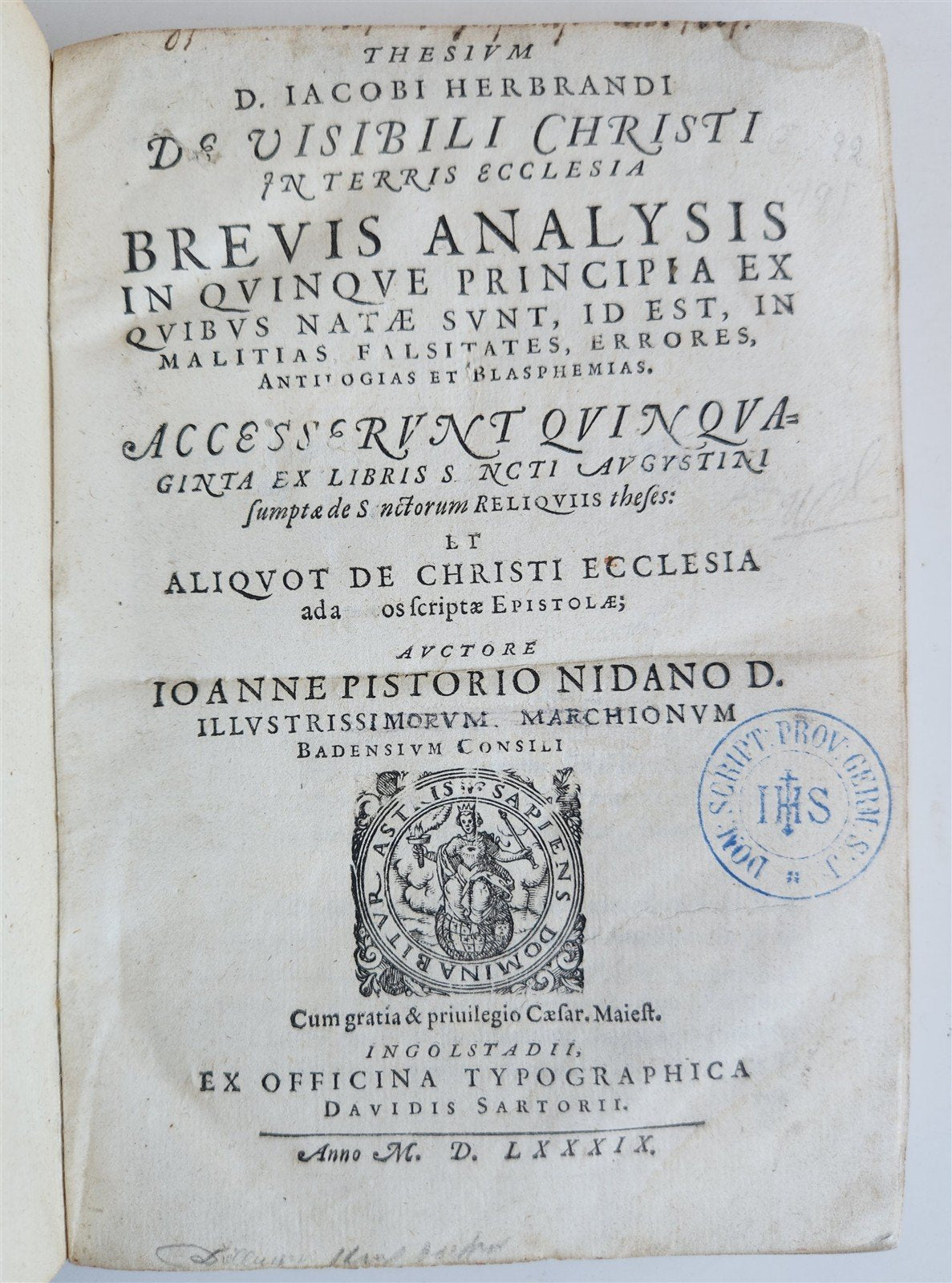 1589 THEOLOGY by Johann Pistorius antique 16th CENTURY