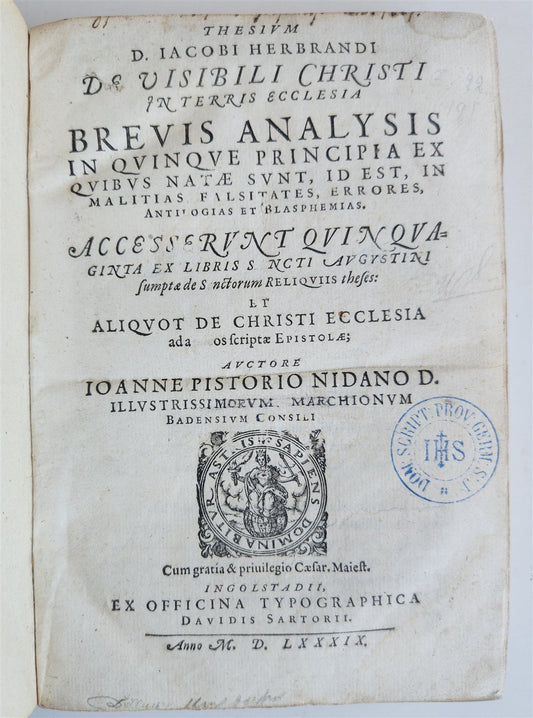 1589 THEOLOGY by Johann Pistorius antique 16th CENTURY