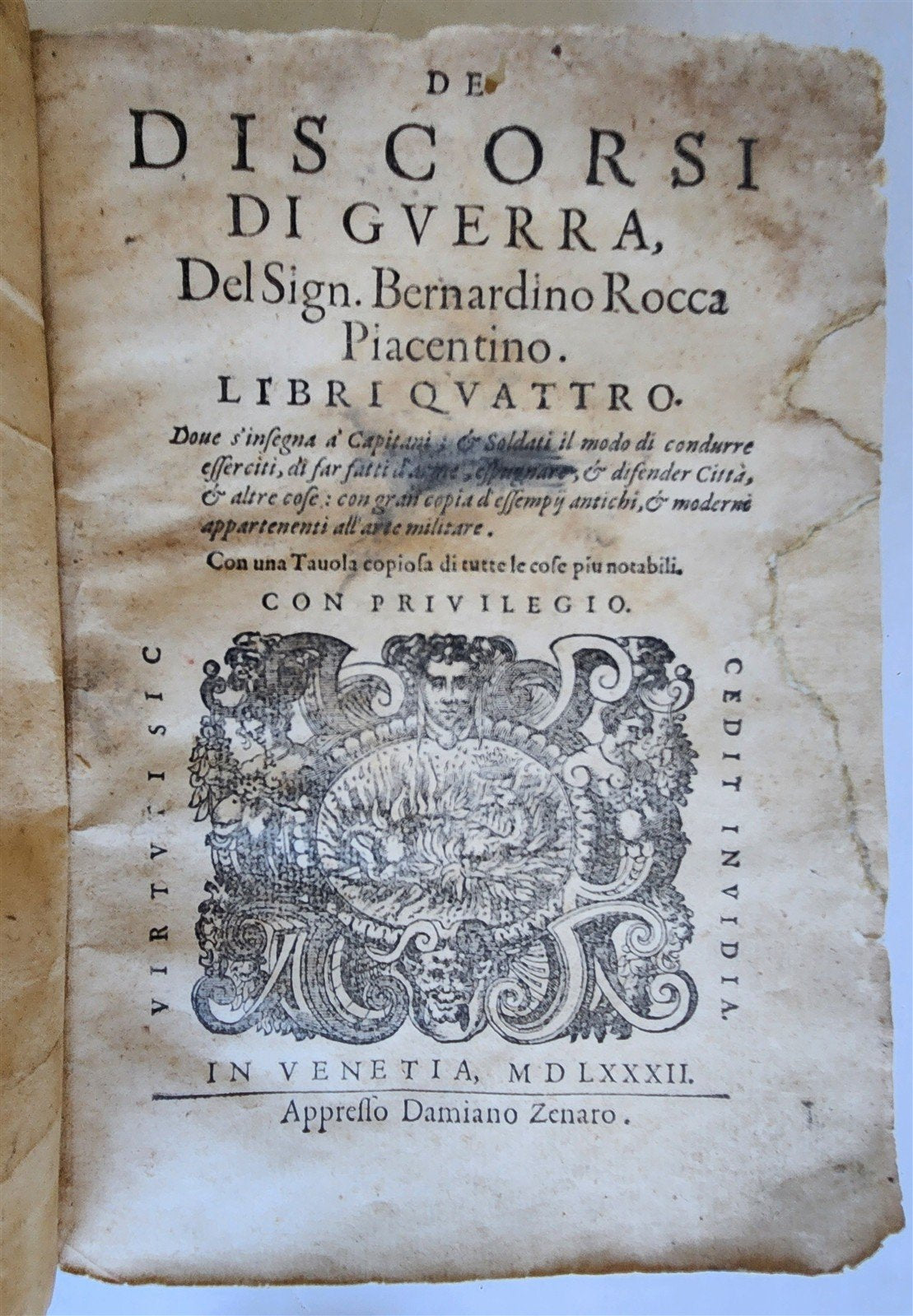 1582 DISCOURSES of WAR De discorsi di guerra by Bernardino Rocca antique VELLUM