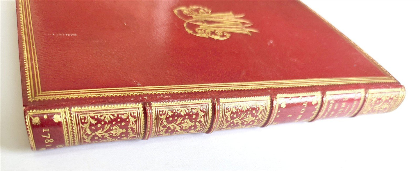 1781 ROUSSEAU antique SIGNED GILT-STAMPED MOROCCO BINDING Emile ou l'Education