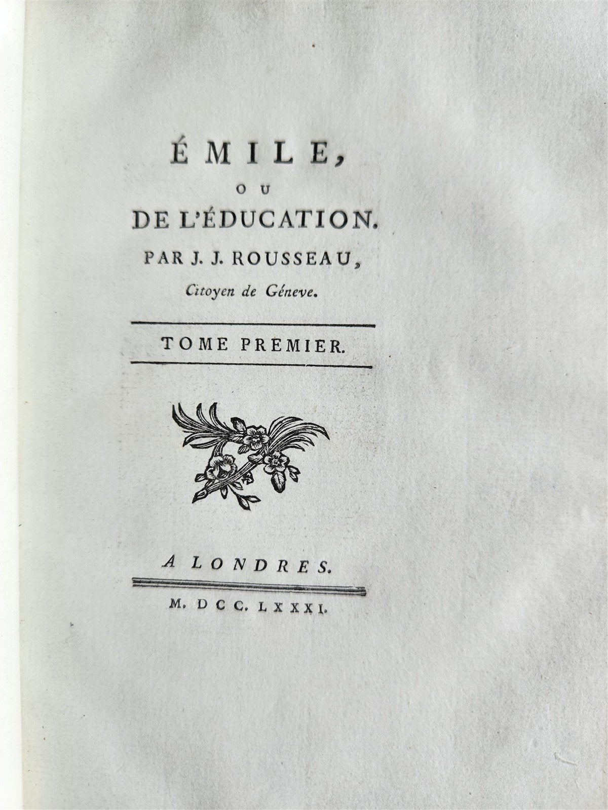 1781 ROUSSEAU antique SIGNED GILT-STAMPED MOROCCO BINDING Emile ou l'Education