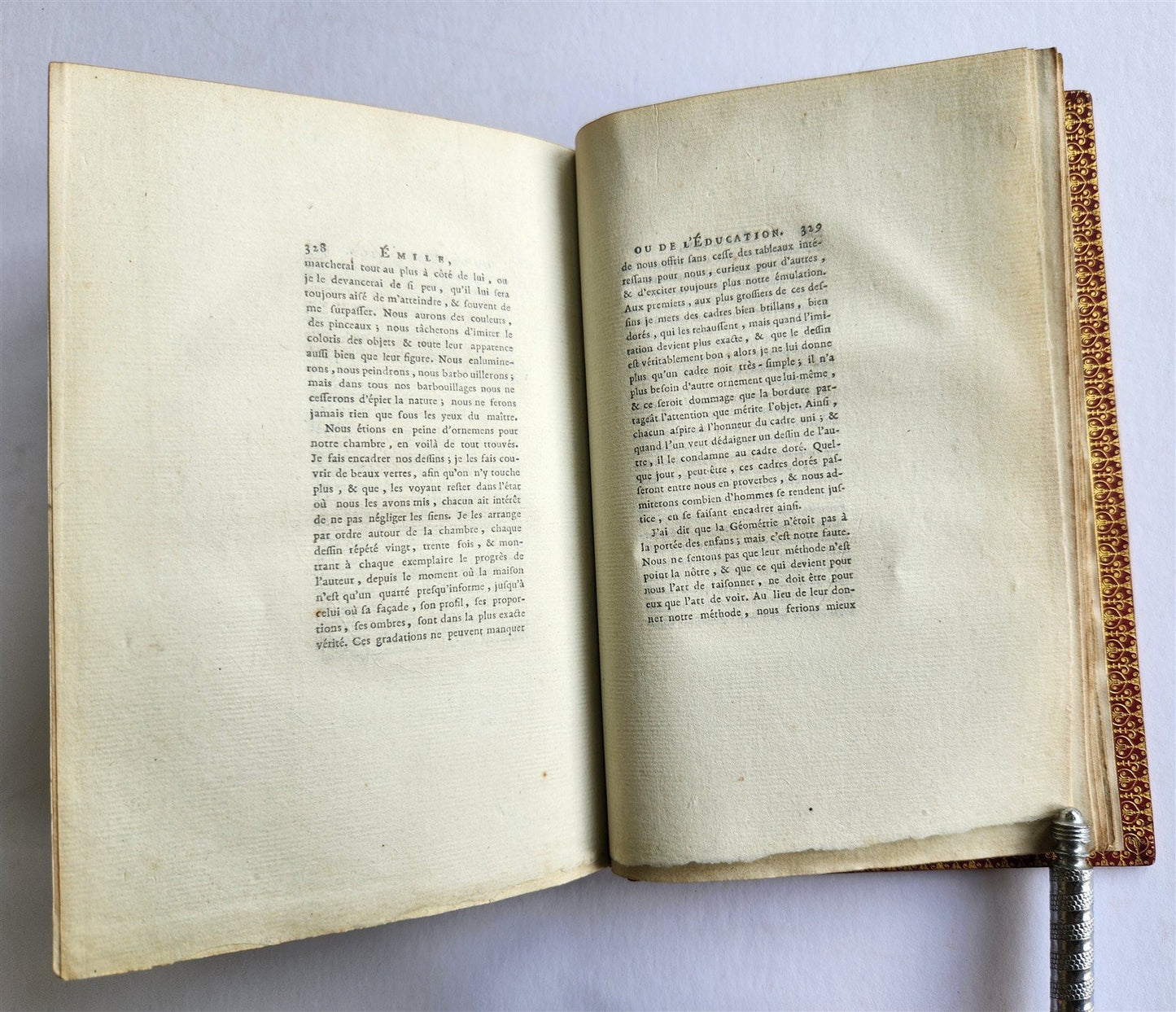 1781 ROUSSEAU antique SIGNED GILT-STAMPED MOROCCO BINDING Emile ou l'Education