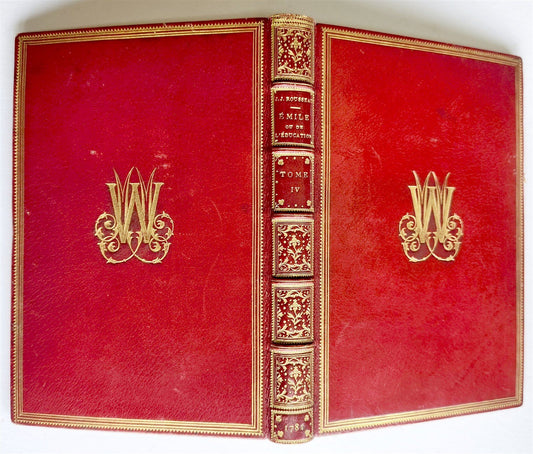 1781 ROUSSEAU Emile ou l'Education antique SIGNED GILT-STAMPED MOROCCO BINDING