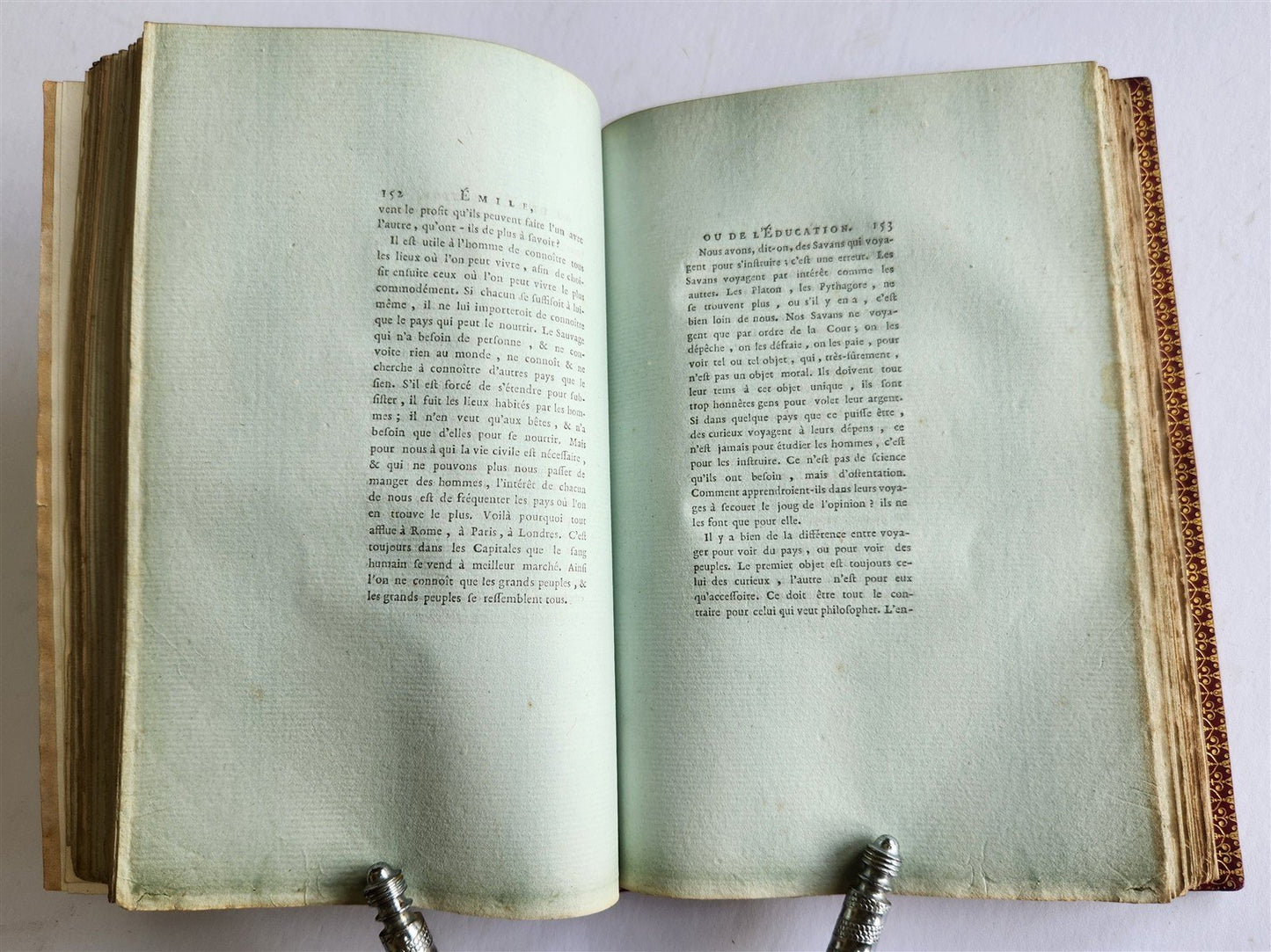 1781 ROUSSEAU Emile ou l'Education antique SIGNED GILT-STAMPED MOROCCO BINDING
