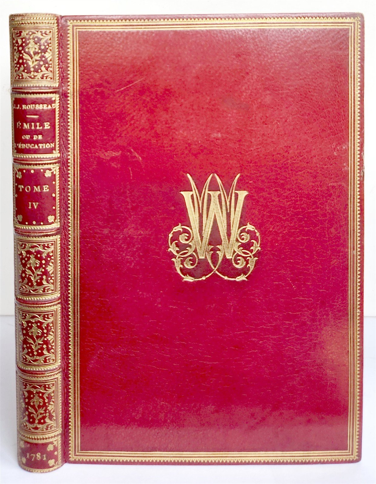 1781 ROUSSEAU Emile ou l'Education antique SIGNED GILT-STAMPED MOROCCO BINDING
