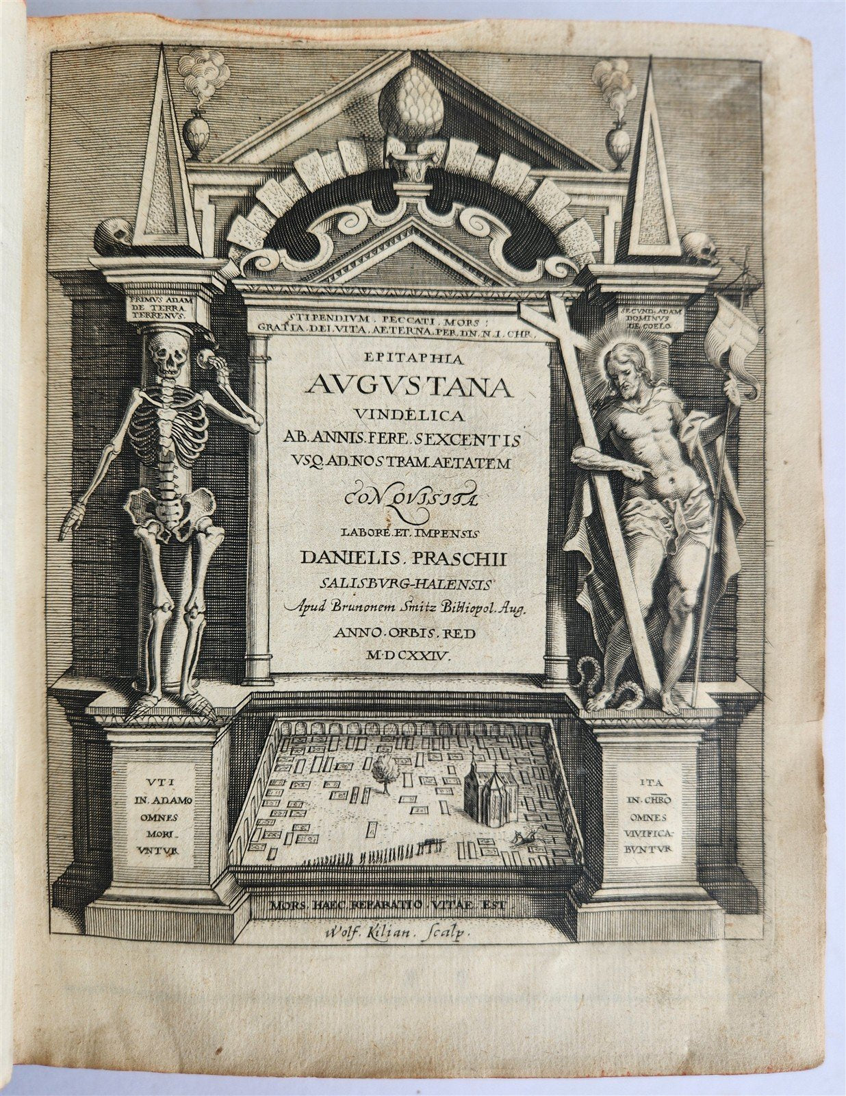 1624 FUNERAL INSCRIPTIONS - EPITAPHS in AUGSBURG GERMANY antique VELLUM BINDING