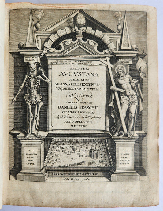 1624 FUNERAL INSCRIPTIONS - EPITAPHS in AUGSBURG GERMANY antique VELLUM BINDING