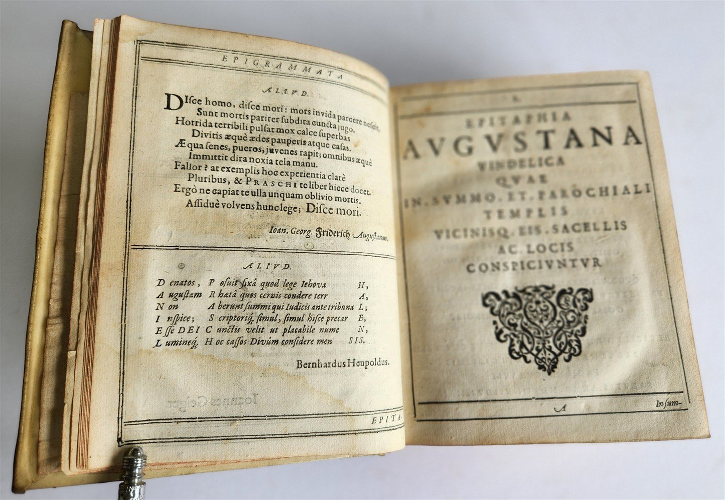 1624 FUNERAL INSCRIPTIONS - EPITAPHS in AUGSBURG GERMANY antique VELLUM BINDING