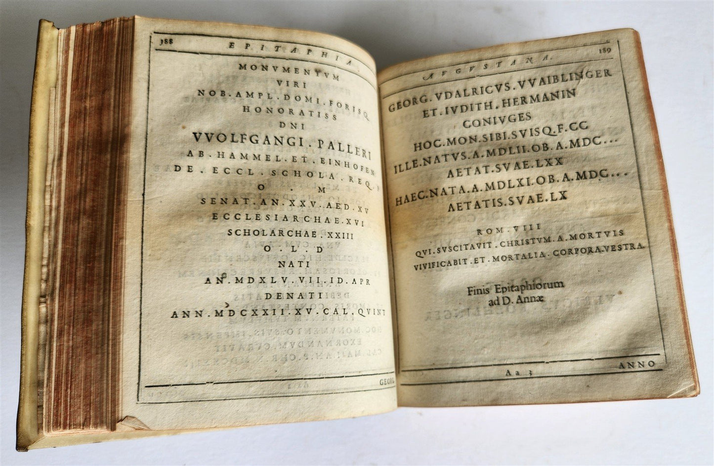 1624 FUNERAL INSCRIPTIONS - EPITAPHS in AUGSBURG GERMANY antique VELLUM BINDING