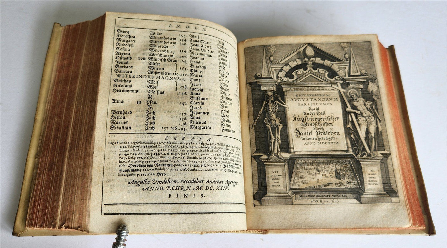 1624 FUNERAL INSCRIPTIONS - EPITAPHS in AUGSBURG GERMANY antique VELLUM BINDING