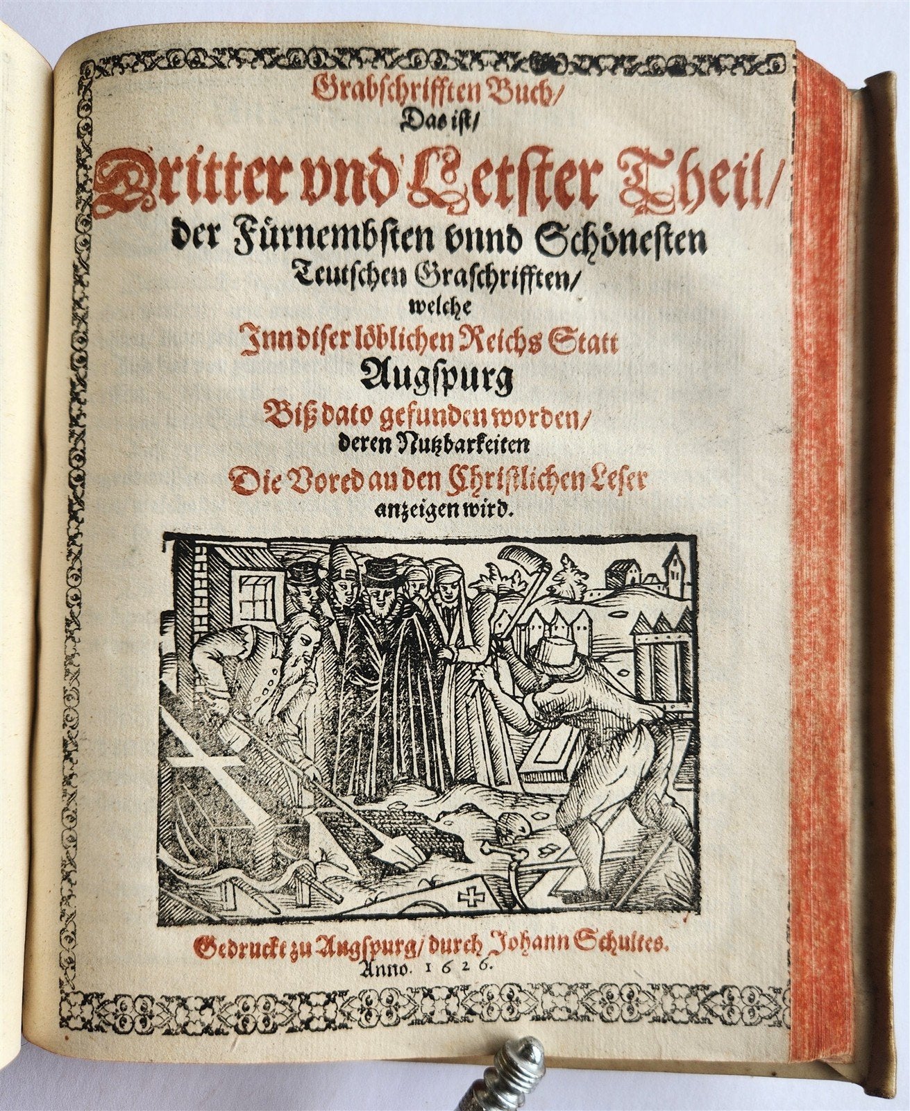1624 FUNERAL INSCRIPTIONS - EPITAPHS in AUGSBURG GERMANY antique VELLUM BINDING