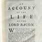1736 LIFE of LORD BACON by Robert Stephens antique in ENGLISH