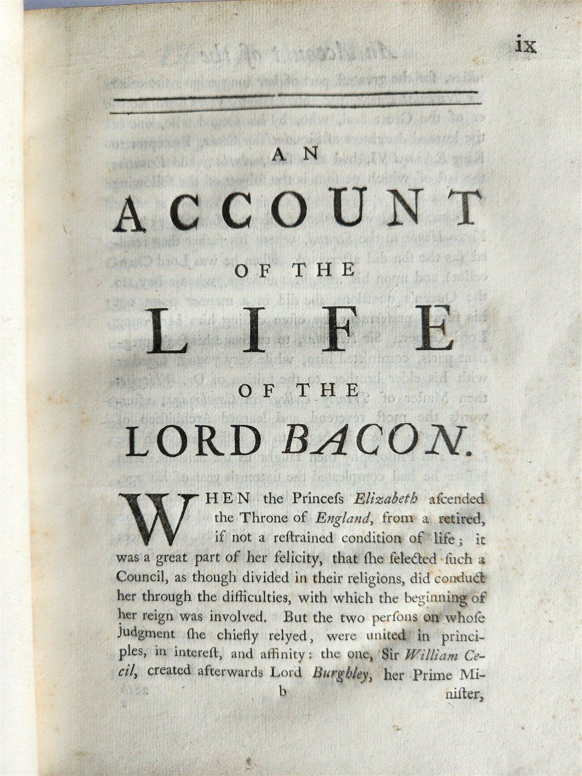 1736 LIFE of LORD BACON by Robert Stephens antique in ENGLISH