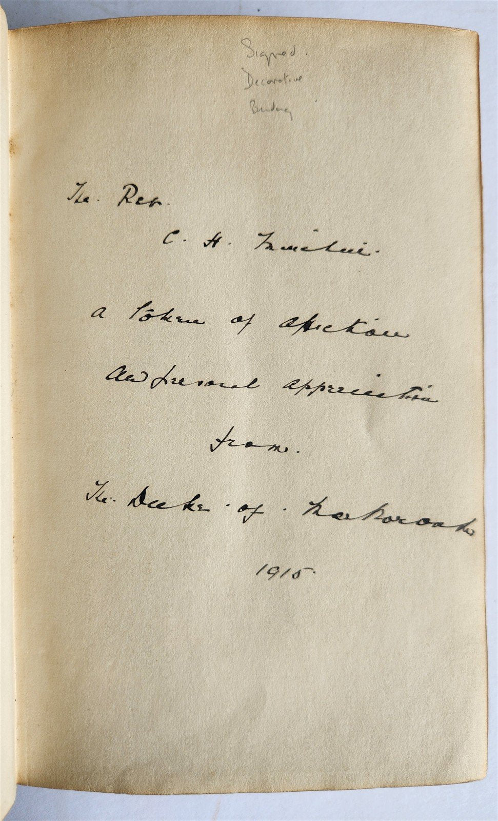 1914 PRESENTATION COPY SIGNED by Duke of Marlborough antique SIGNED BINDING