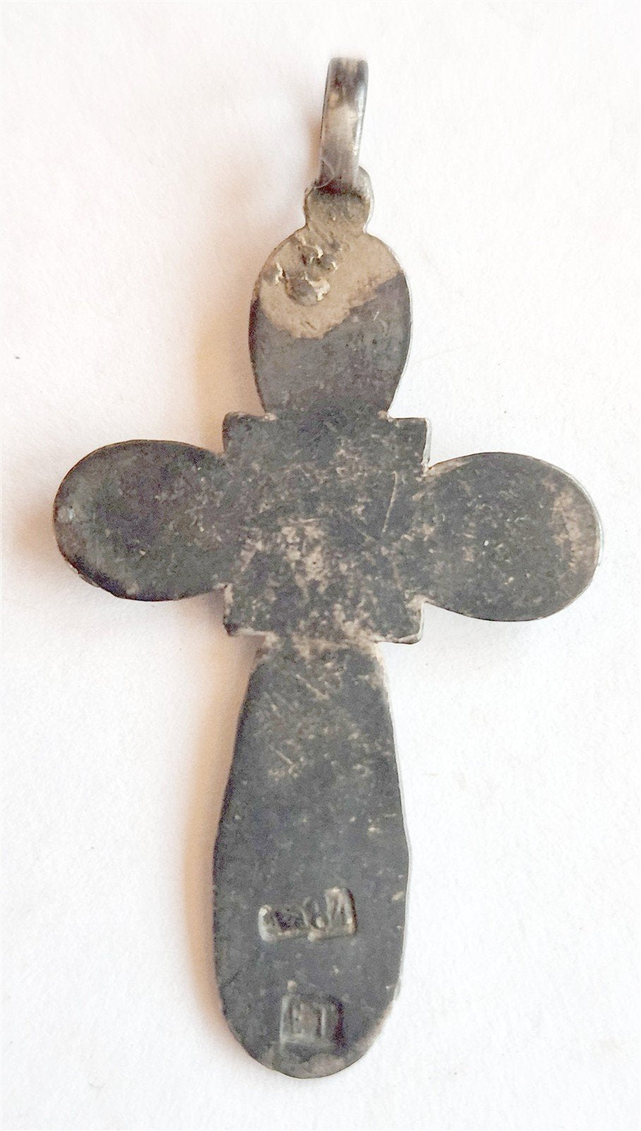 19th century RUSSIAN ORTHODOX SILVER ENAMEL icon NECK CROSS antique