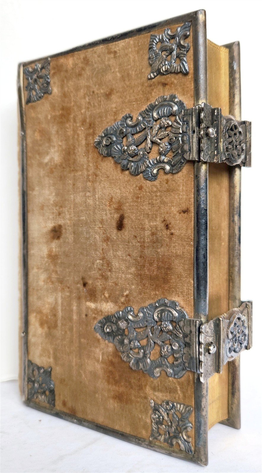 1857 GERMAN HYMNAL VELVET BINDING w/ BEAUTIFUL SILVER FITTINGS & CLASPS antique