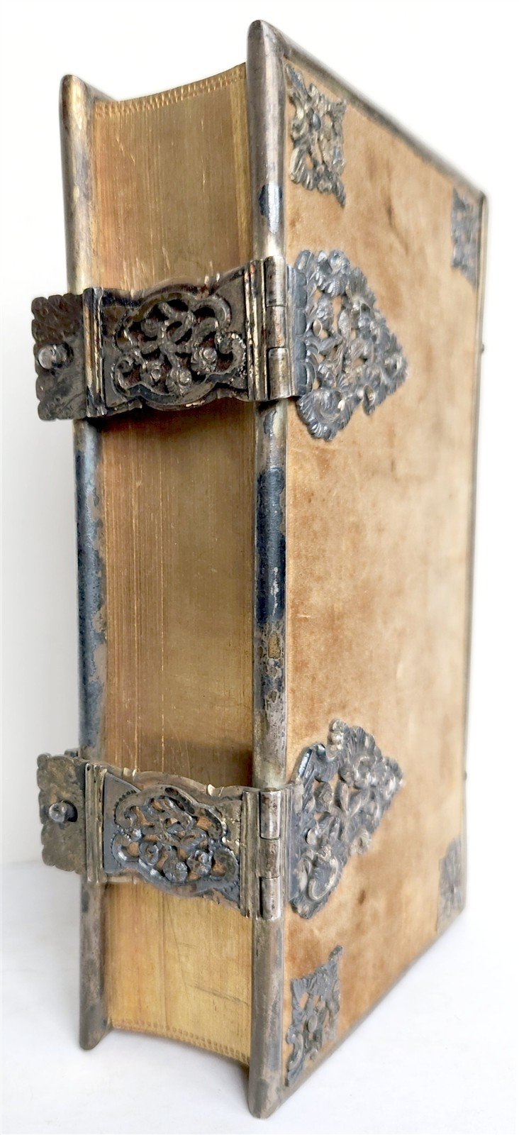 1857 GERMAN HYMNAL VELVET BINDING w/ BEAUTIFUL SILVER FITTINGS & CLASPS antique