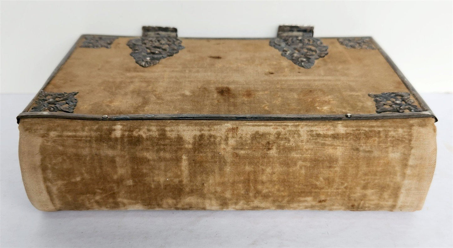 1857 GERMAN HYMNAL VELVET BINDING w/ BEAUTIFUL SILVER FITTINGS & CLASPS antique